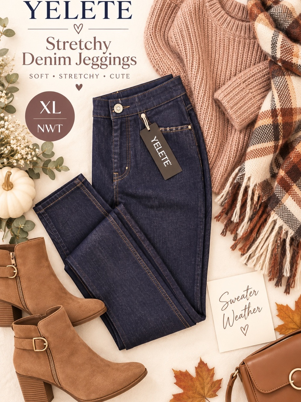 Yelete Dark Blue Stretchy Denim Jeggings for Women